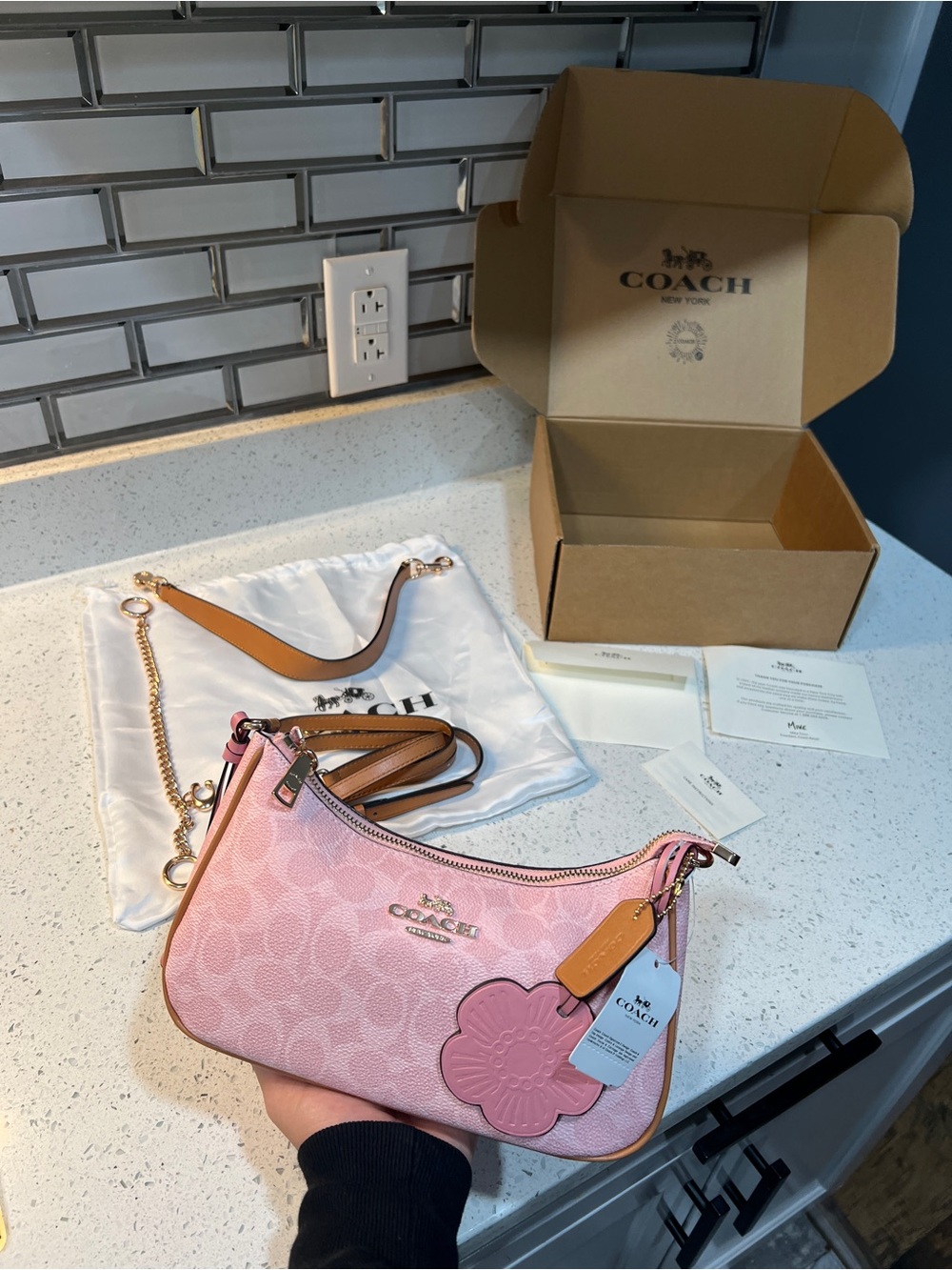 Pink Coach Teri Shoulder Bag In Signature Canvas With Charms